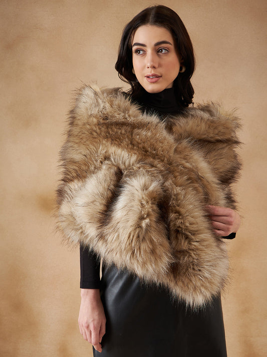 InWeave Women's Winter Beige Faux Fur Cape 