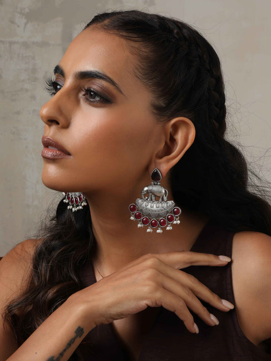 trueBrowns Silver Tone Elephant Dangle Earrings Truebrowns Lifestyle