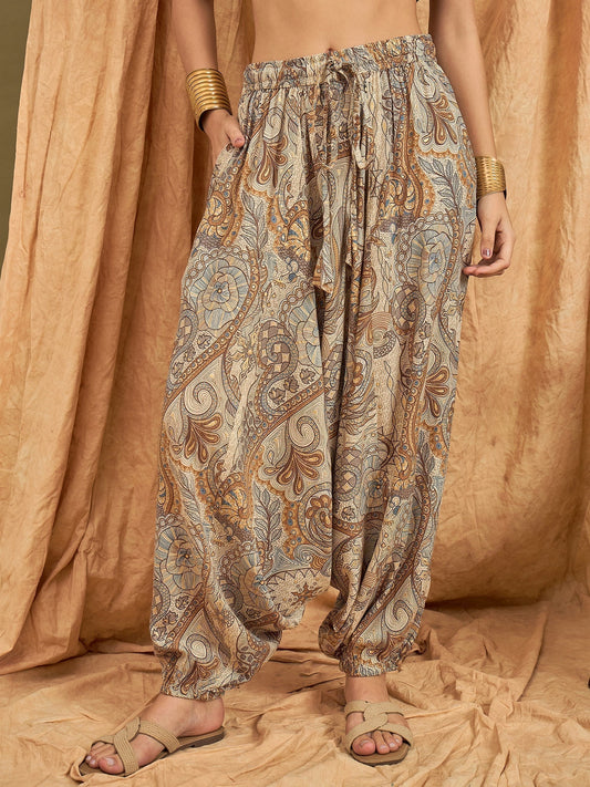 InWeave Beige Paisley Flower Harem Pant 