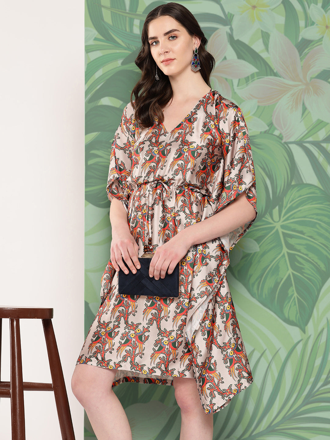 InWeave Women's Elegant Bird Print Kaftaan 