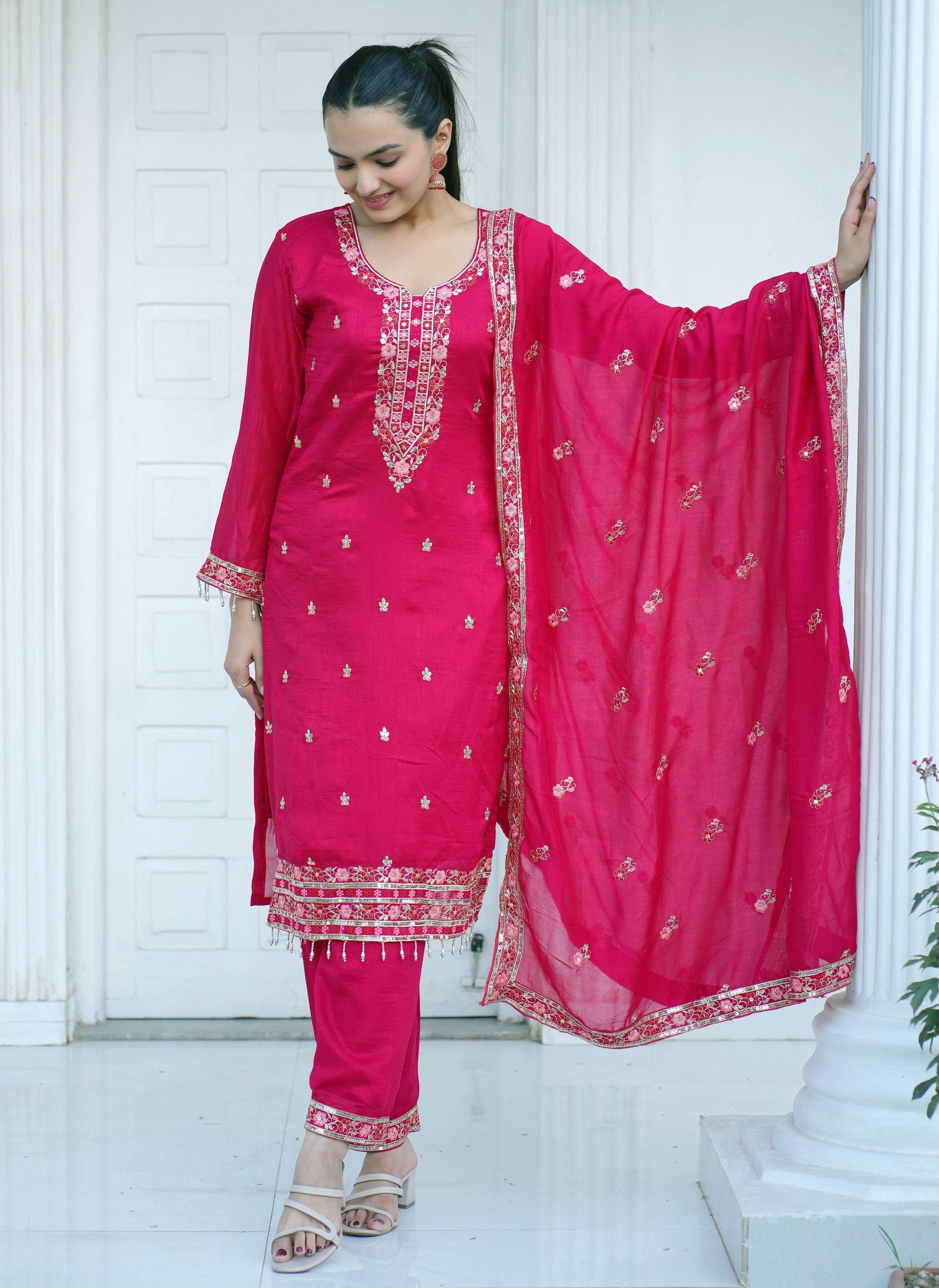 Yash Enterprise Pink Vichitra Silk Party Wear Embroidery Suit Set  Grab2Buy Yash Enterprise Grab2Buy