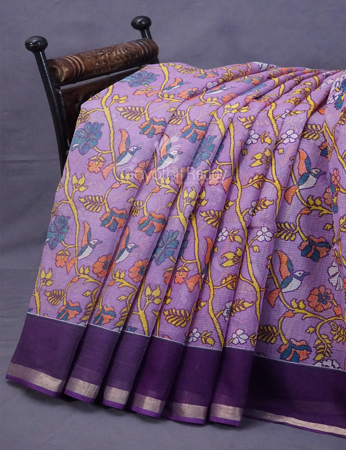 Lavendar & Blue Combo Bird Design Pure Kota Cotton Saree By Gayathri Reddy Designer Studio - Grab2buy