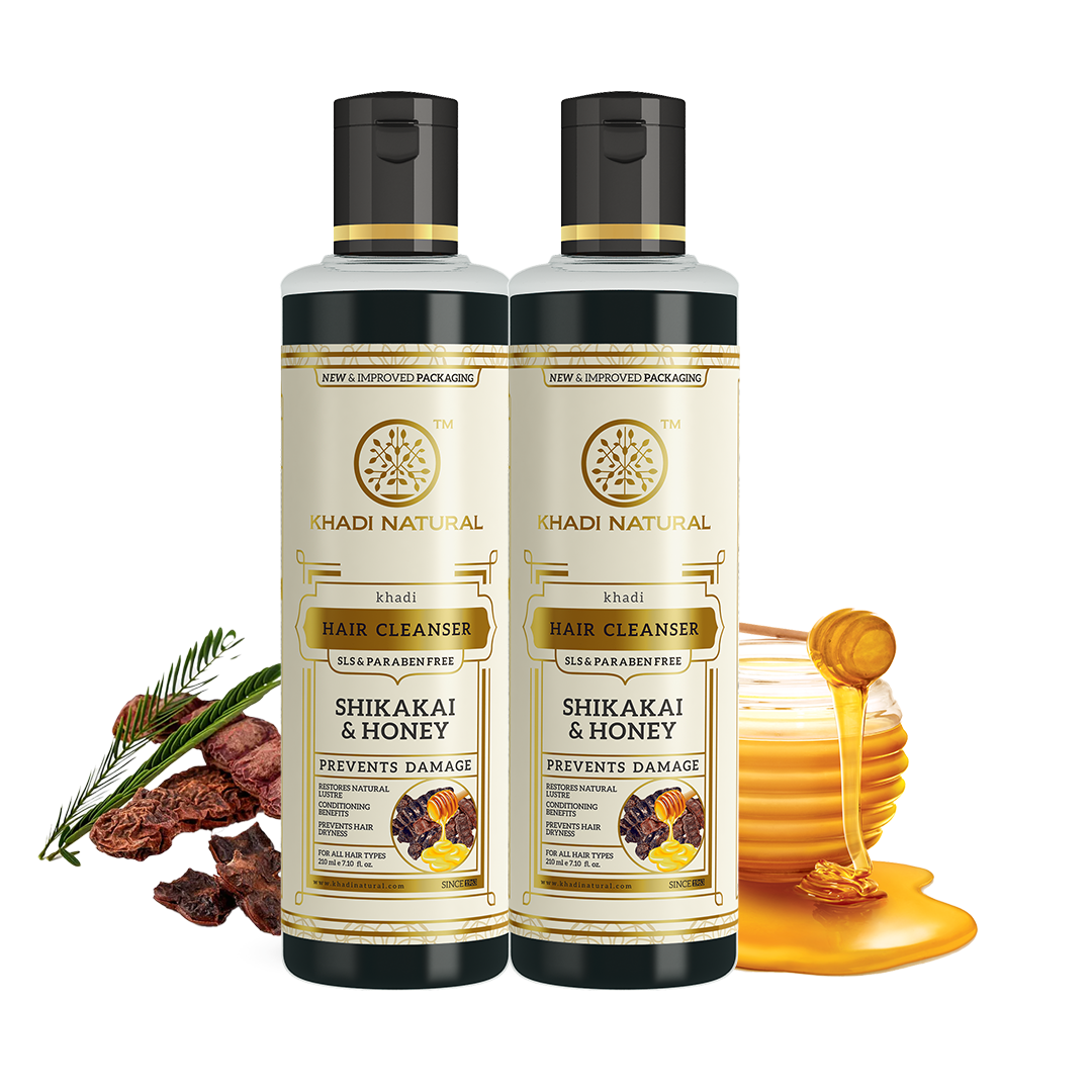 Khadi Natural Shikakai & Honey Cleanser Combo SLS & Paraben Free Pack of 2 - 210ml Each Sale 