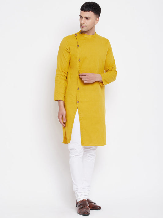 Even Apparels Yellow Pure Cotton Kurta With Band Collar 