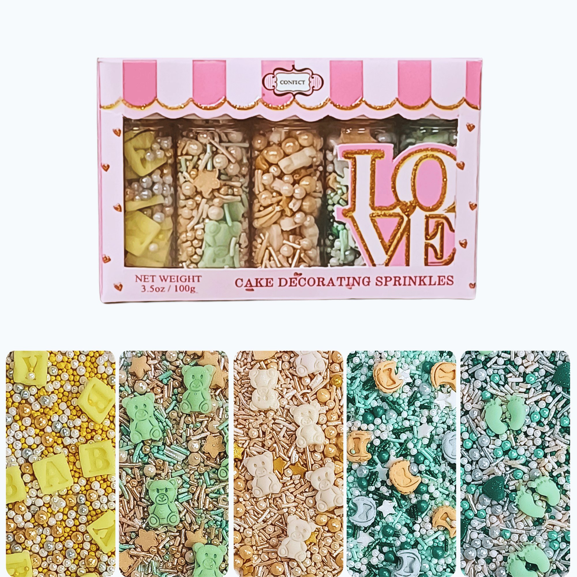 Confect Baby Shower Sprinkles | Birthday Sprinkles | Gender Reveal Sprinkles Pack of 5 (BABY SHOWER -08)