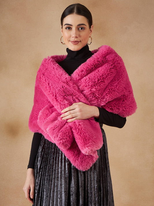 InWeave Women's Light Pink Long Faux Fur Cape 