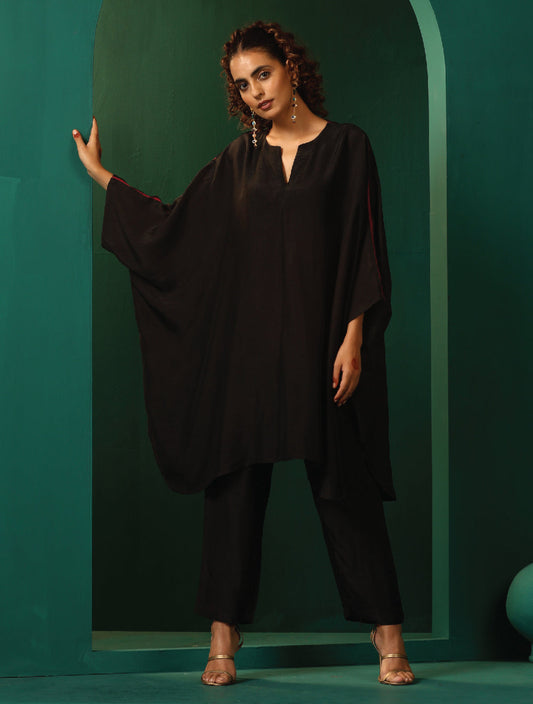 trueBrowns Black Silk Kaftan Pant Set 