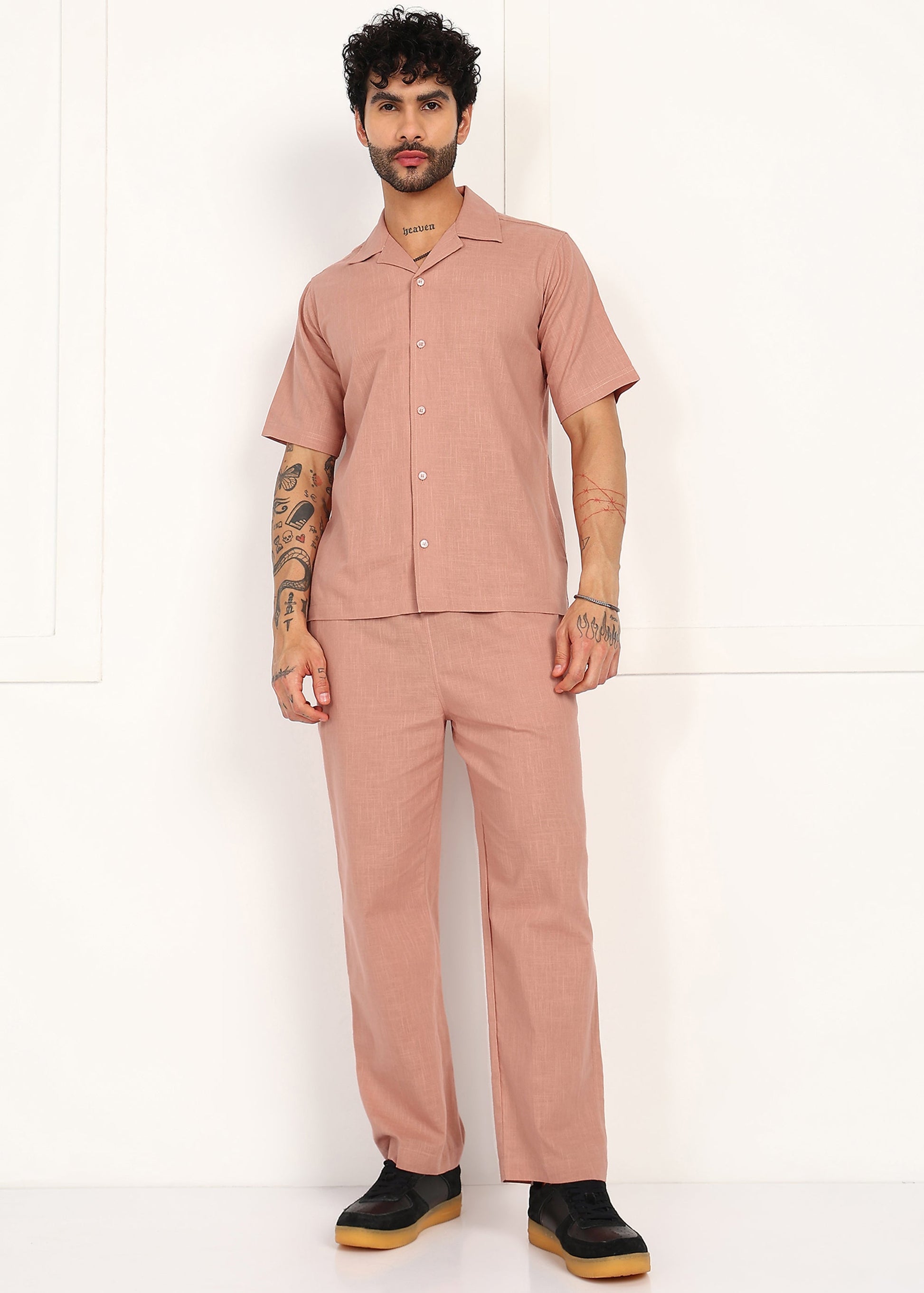 Fabmade Men’S Peach Linen Co-Ord Set