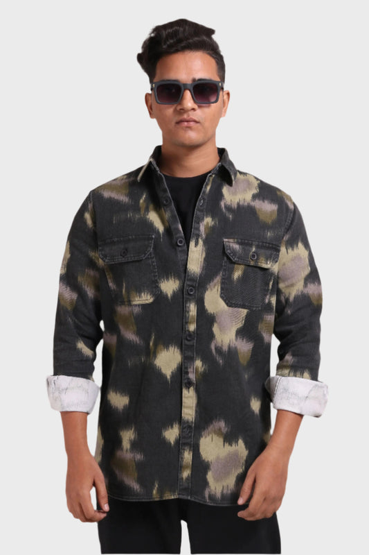 Xkind Light Green Printed Denim Shacket  Grab2Buy Xkind Grab2Buy