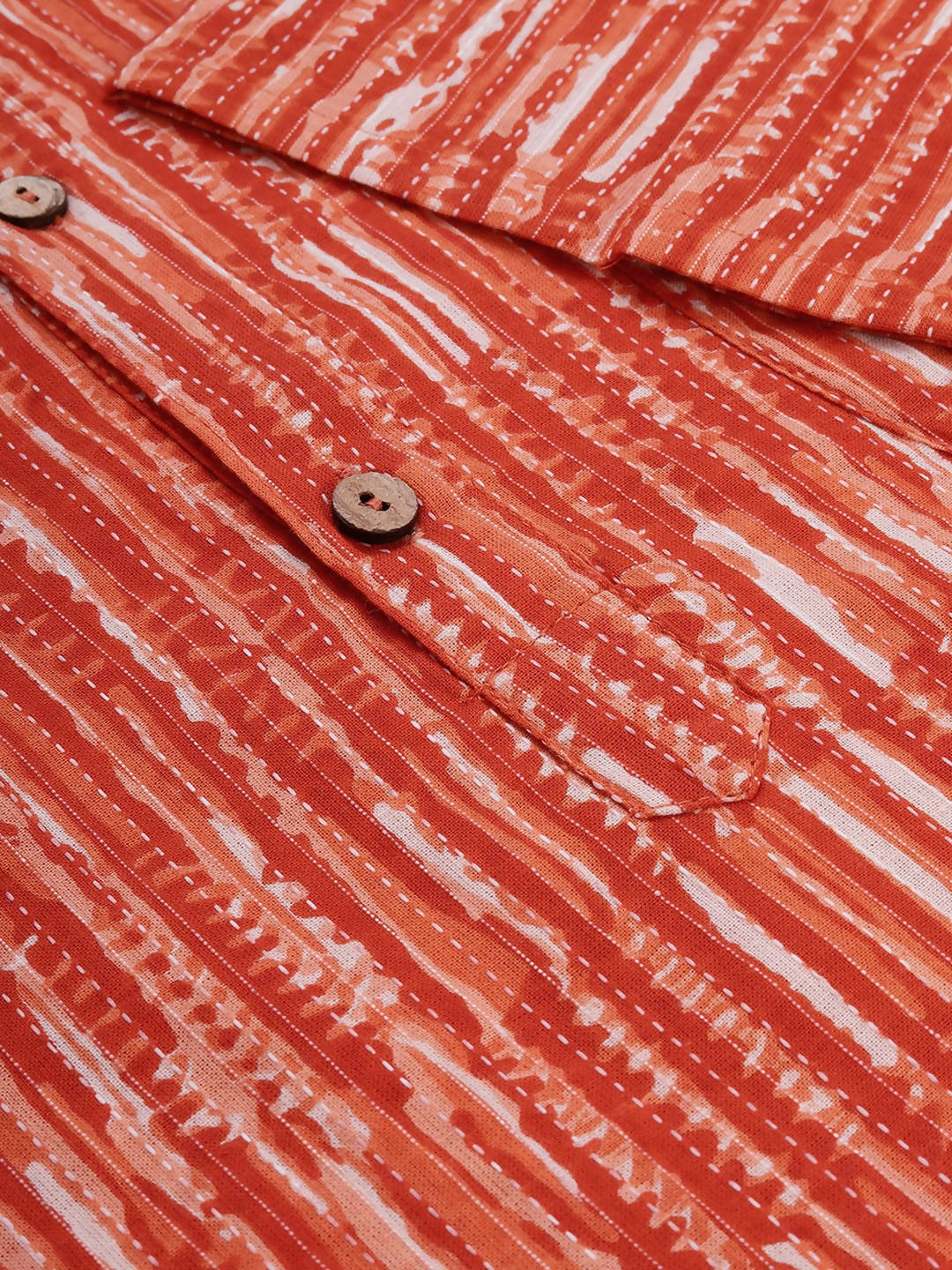 Janasya Men Orange & White Striped Kurta