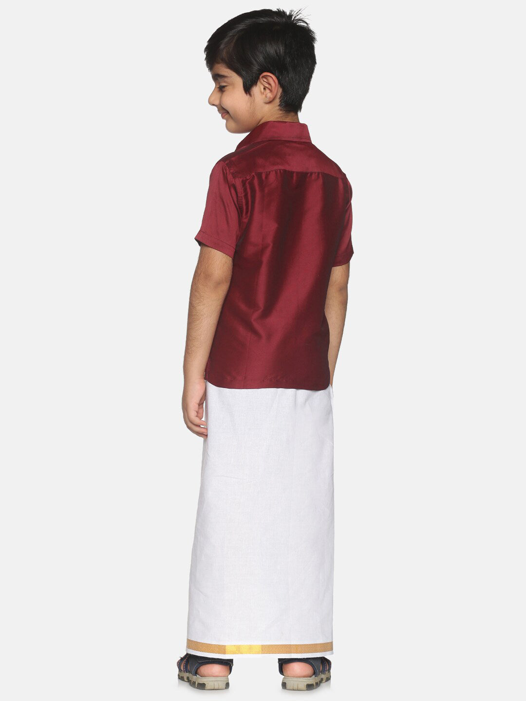 Sethukrishna Boys Maroon Shirt And Veshti Set