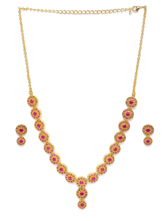 Zaveri Pearls Pink Gold-Plated Cubic Zirconia Studded Jewellery Set - Grab2buy