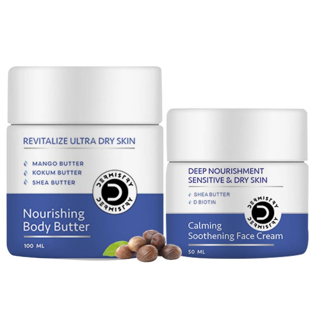 Dermistry Sensitive & Dry Skin Nourishing Body Butter & Calming Soothening Face Cream 
