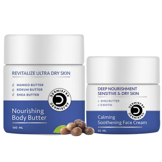 Dermistry Sensitive & Dry Skin Nourishing Body Butter & Calming Soothening Face Cream 