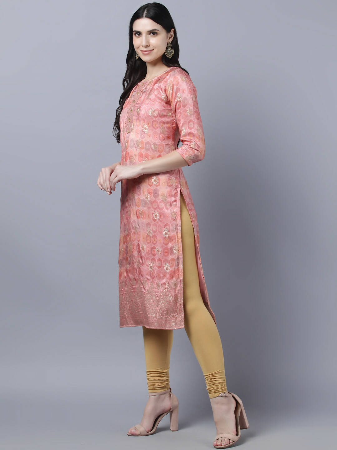 Myshka Stylish Pink 3/4 Sleeve Women's Kurta