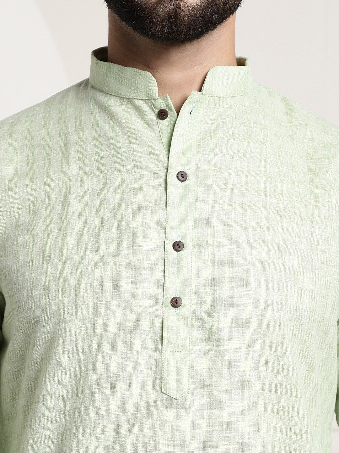 Sojanya Men Green Dobby Checked Straight Kurta 
