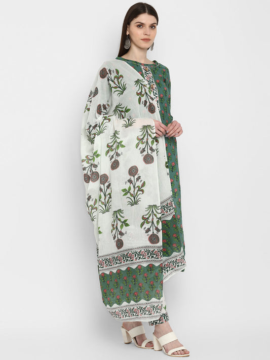 NOZ2TOZ Women's Block Print Green Kurta & Pant With Dupatta Set- (3pcs Set)