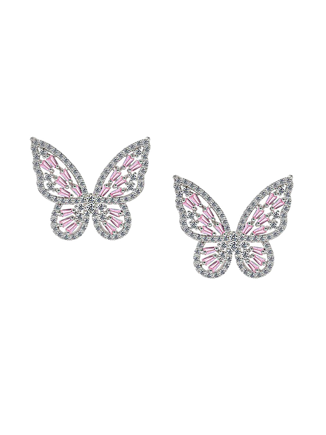 Yellow Chimes Silver-Toned & Pink Quirky Butterfly Studs Earrings - Grab2buy