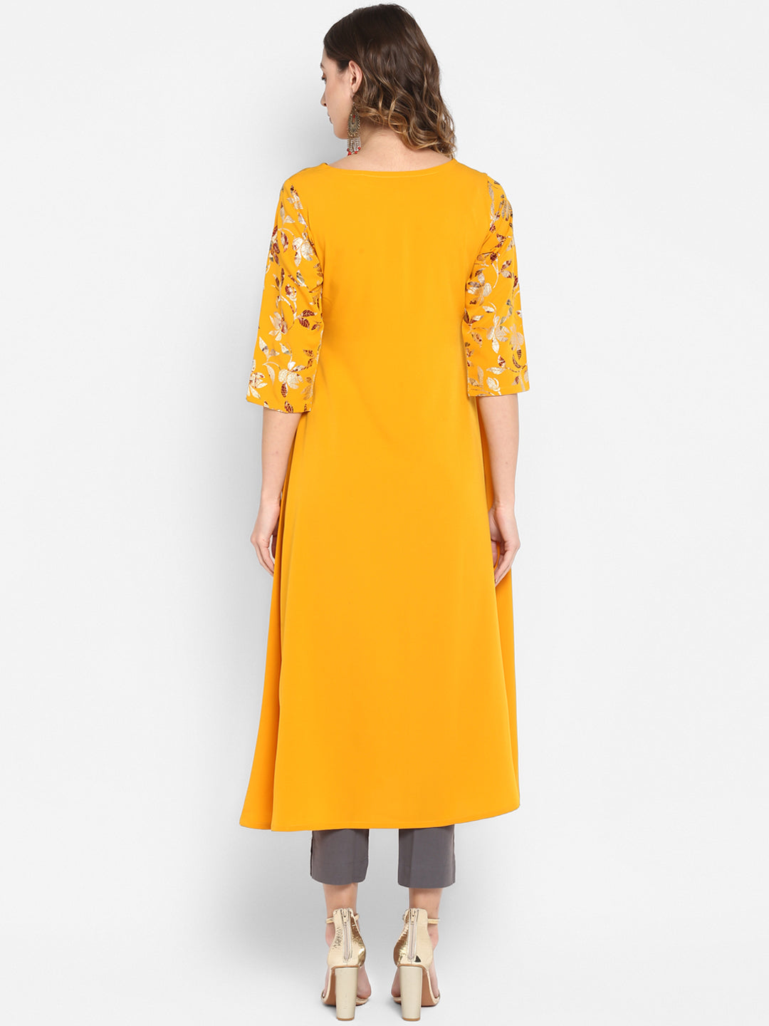Janasya Women Mustard Yellow Printed A-Line Kurta