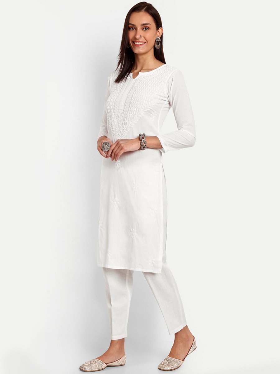 ADA Floral Embroidered Chikankari Kurta 