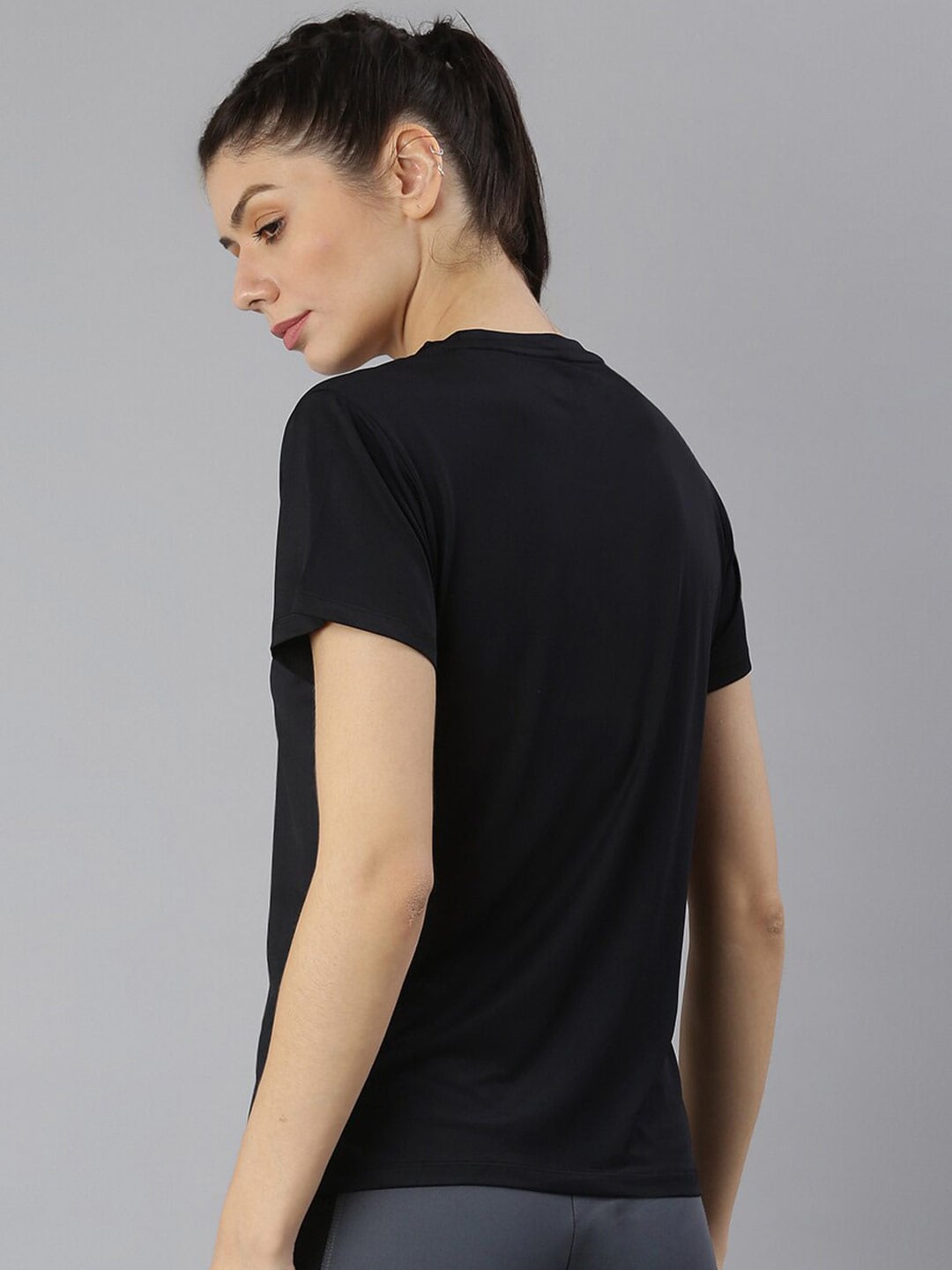 MKH Women Black Typography Dri-FIT Polyester Round Neck Sports T-shirt 
