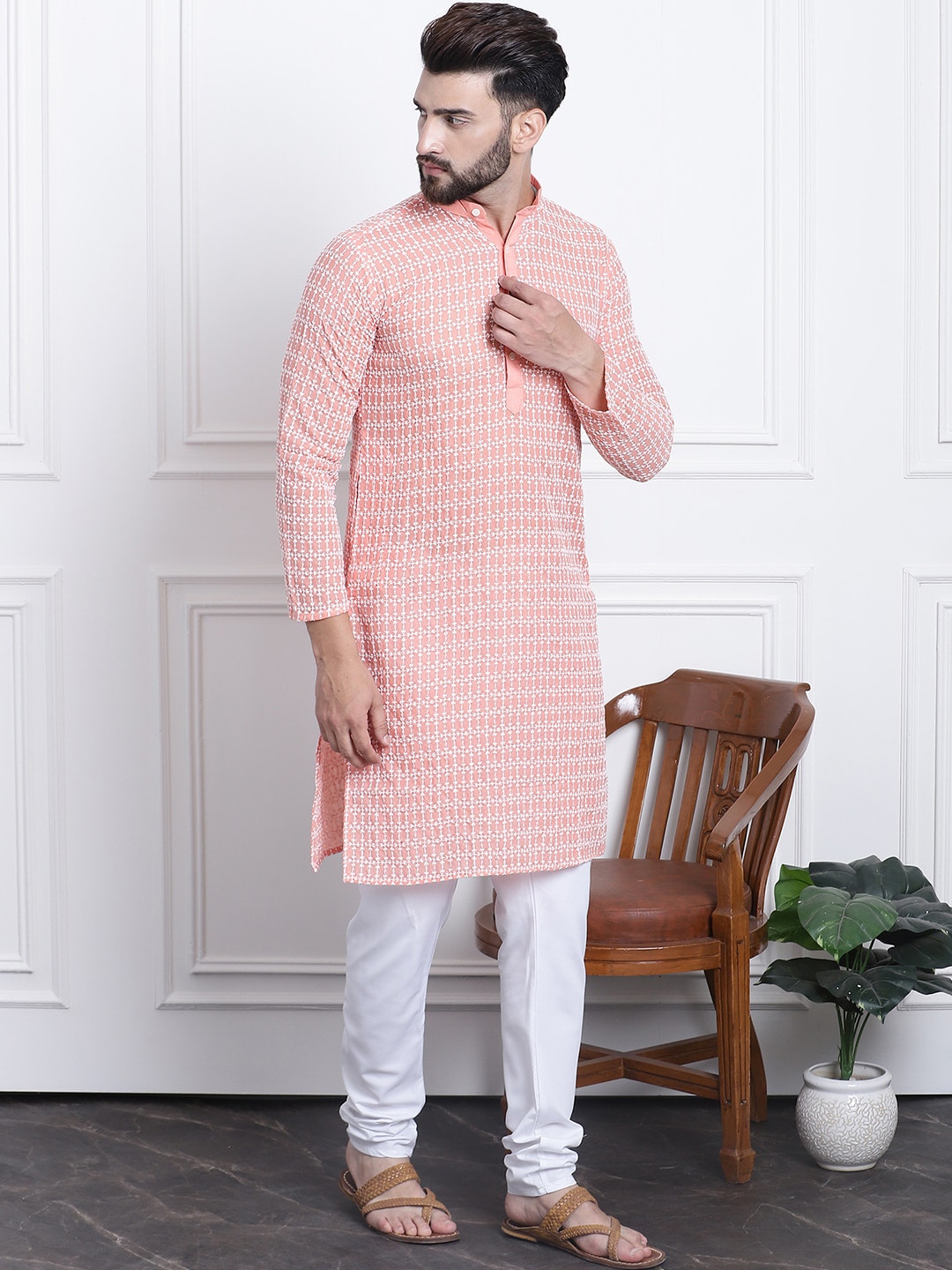 Sojanya Floral Embroidered Regular Thread Work Pure Cotton Kurta with Churidar 