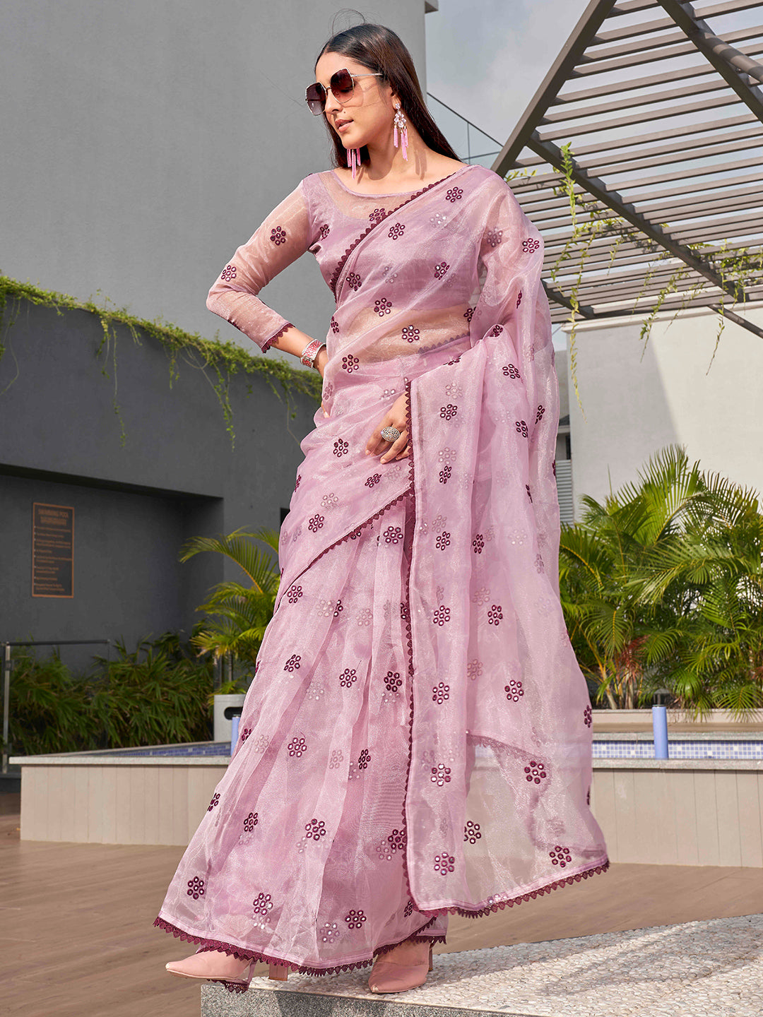 Tikhi Imli Ethnic Motifs Mirror Work Organza Grab2Buy 