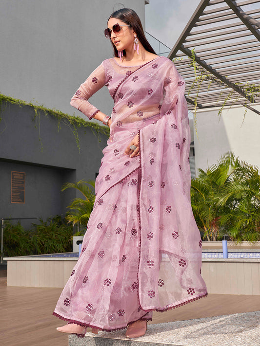 Tikhi Imli Ethnic Motifs Mirror Work Organza Grab2Buy 
