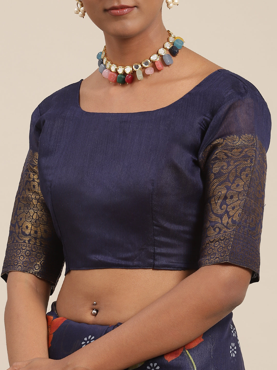 Saree Mall Navy Blue Kalamkari Saree