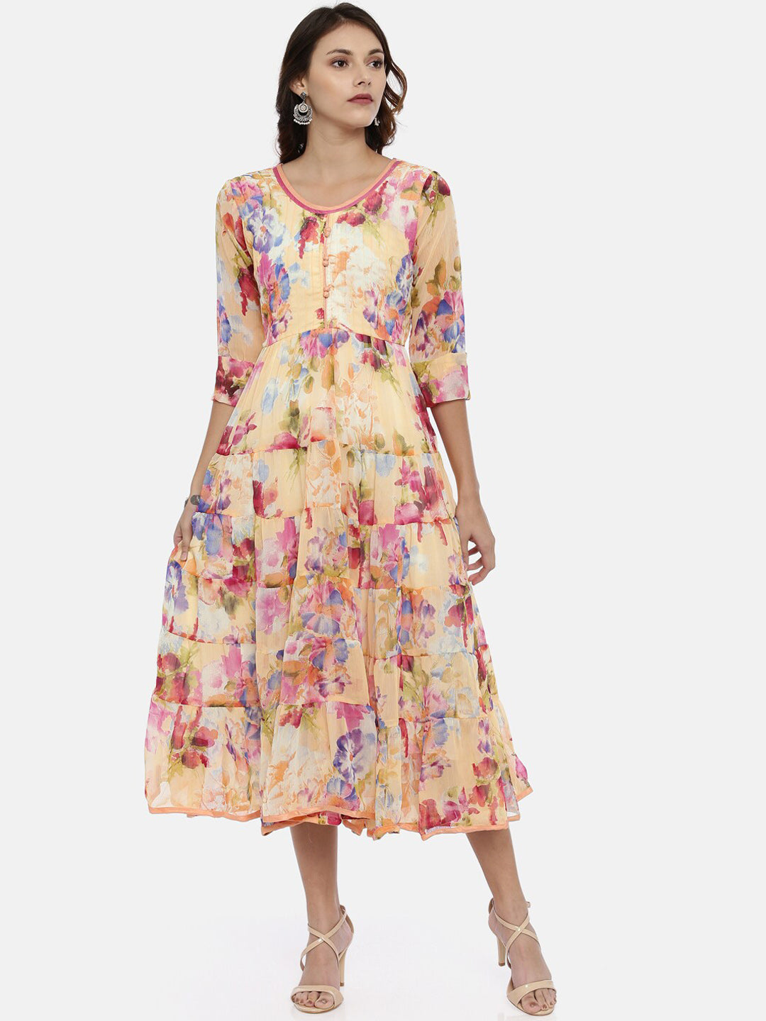 Souchii Women Multicoloured Floral Print Fit And Flare Dress 