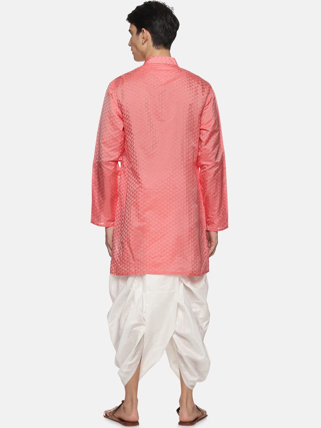 Sethukrishna Mens Red Striped Kurta with Dhoti Pants