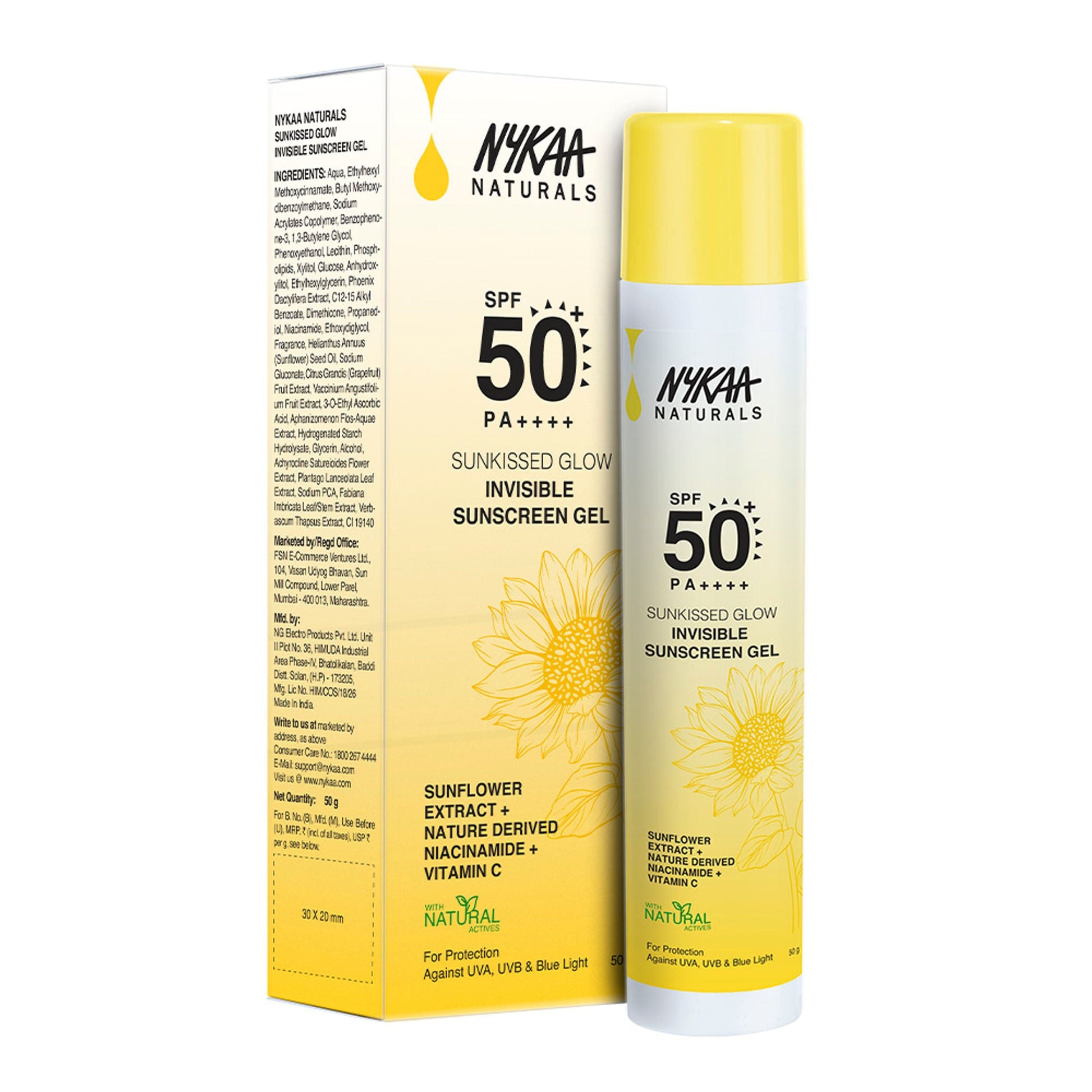 Nykaa Naturals SUNKISSED GLOW Invisible Sunscreen Gel SPF 50 PA++++ with Niacinamide and Vitamin C