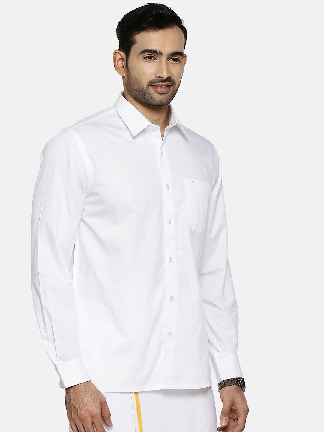 Ramraj Cotton Mens Full Sleeve Formal 100 % Cotton White Shirt 
