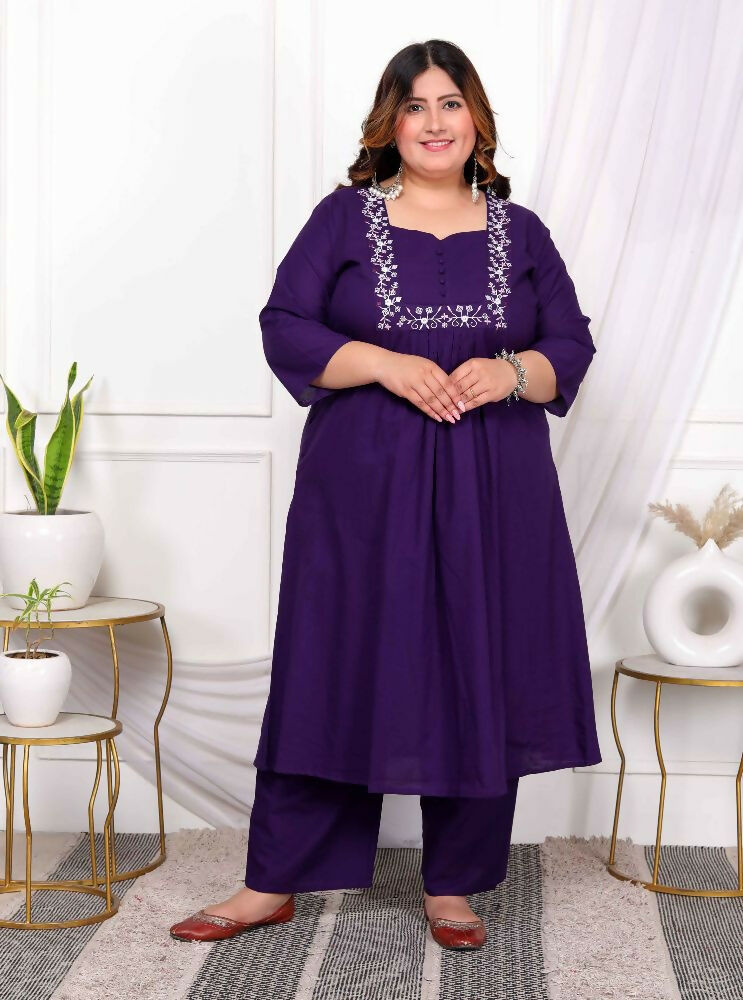 Miravan Women'S Plus Size Purple Floral Kurta With Palazzo