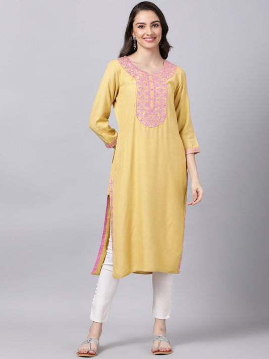 Souchii Women Blue Floral Yoke Design Grandeur & Majestic Artwork Kurta