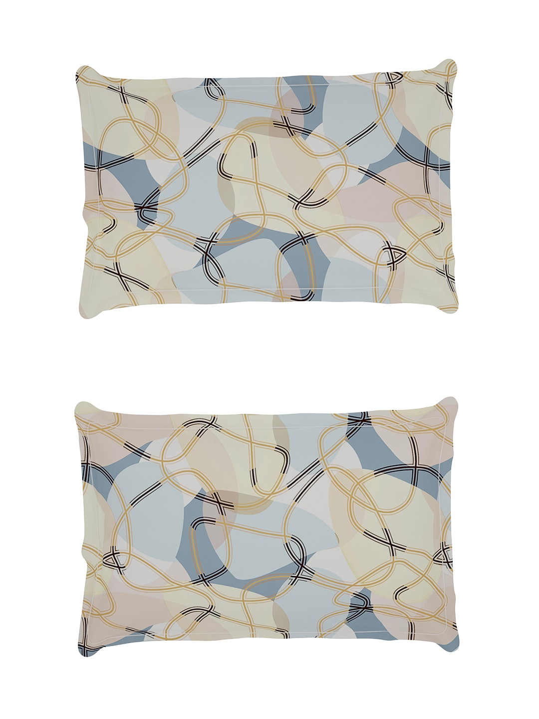 Story@home Arena Cream-Coloured & Grey Printed 180 TC Bedsheet & Pillow Covers 