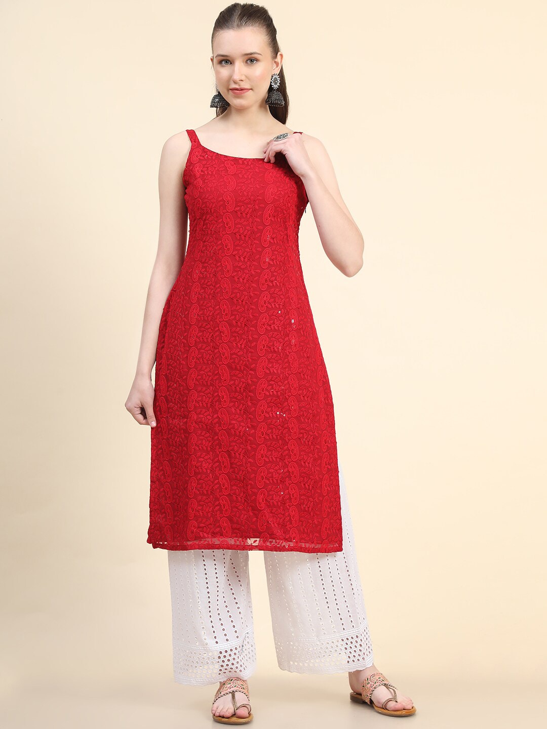 Kalini Paisley Embroidered Sequinned Chikankari Georgette Kurta 