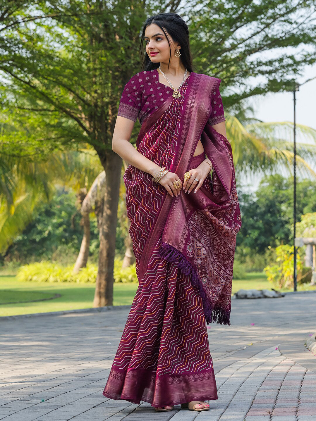 Tikhi Imli Leheriya Printed Zari Ready to Wear Grab2Buy 