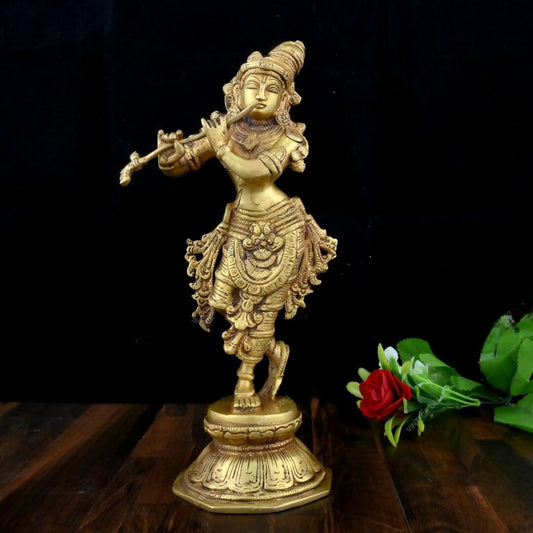 Vintage Gulley Brass Krishna Antique Standing Idol - Grab2buy