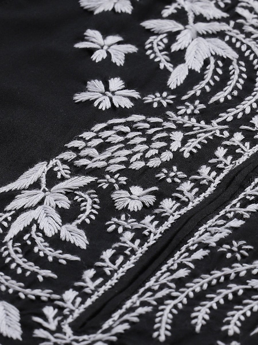 ADA Women Black & White Chikankari Embroidered Straight Sustainable Handloom Kurta 