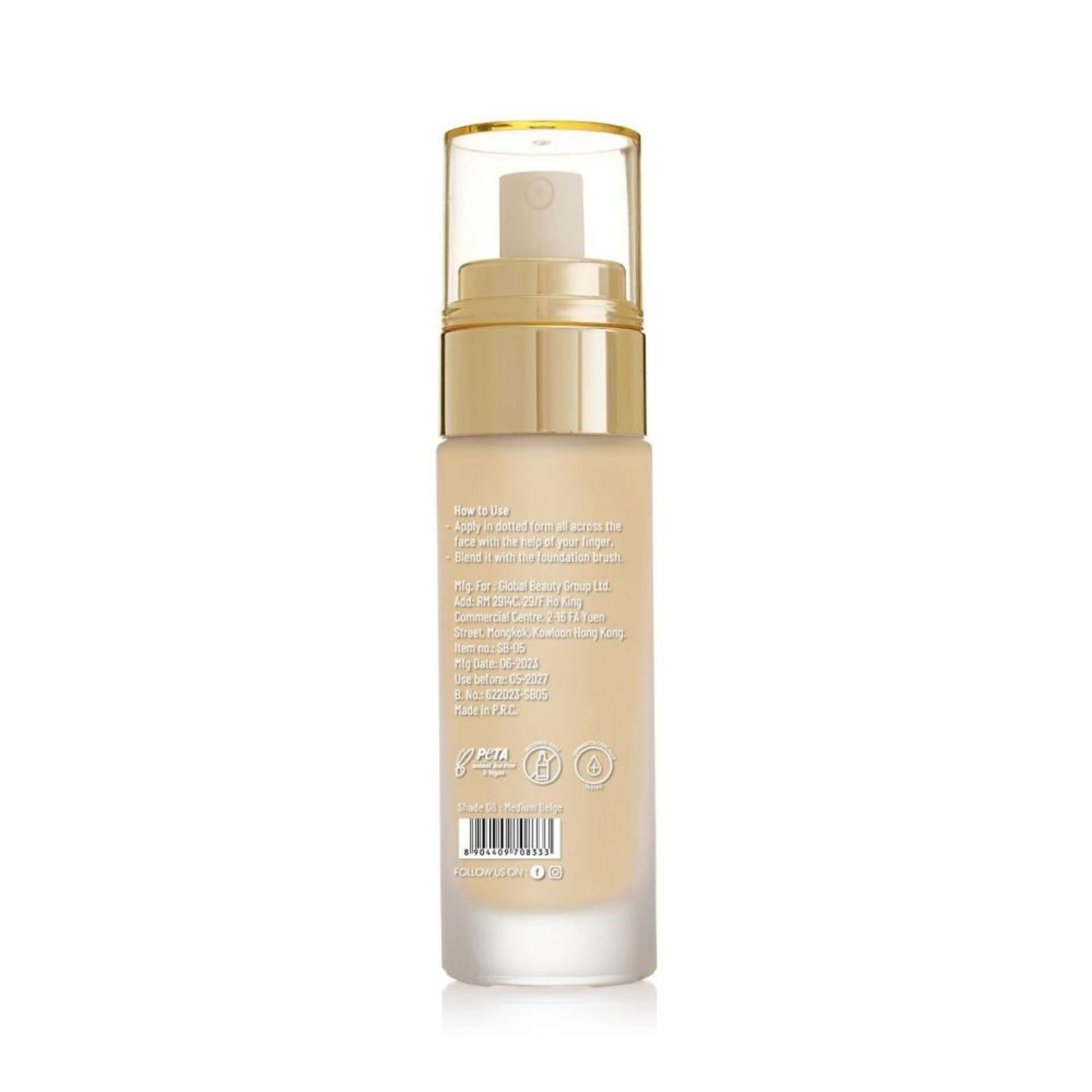 Swiss Beauty High Performance Foundation With Vitamin C & Niacinamide Light-Weight - 06 Medium Beige