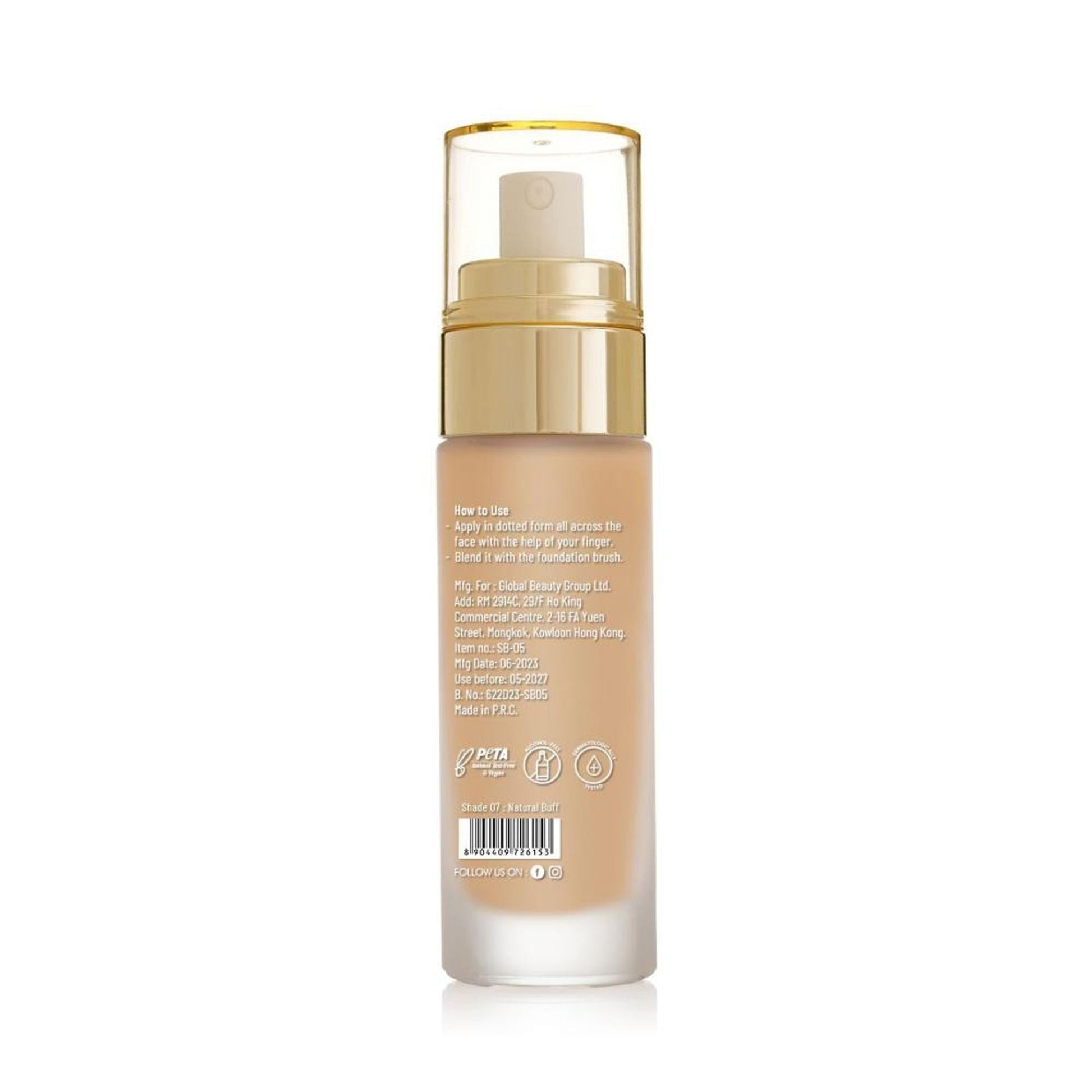 Swiss Beauty High Performance Foundation With Vitamin C & Niacinamide Light-Weight - 07 Natural Buff