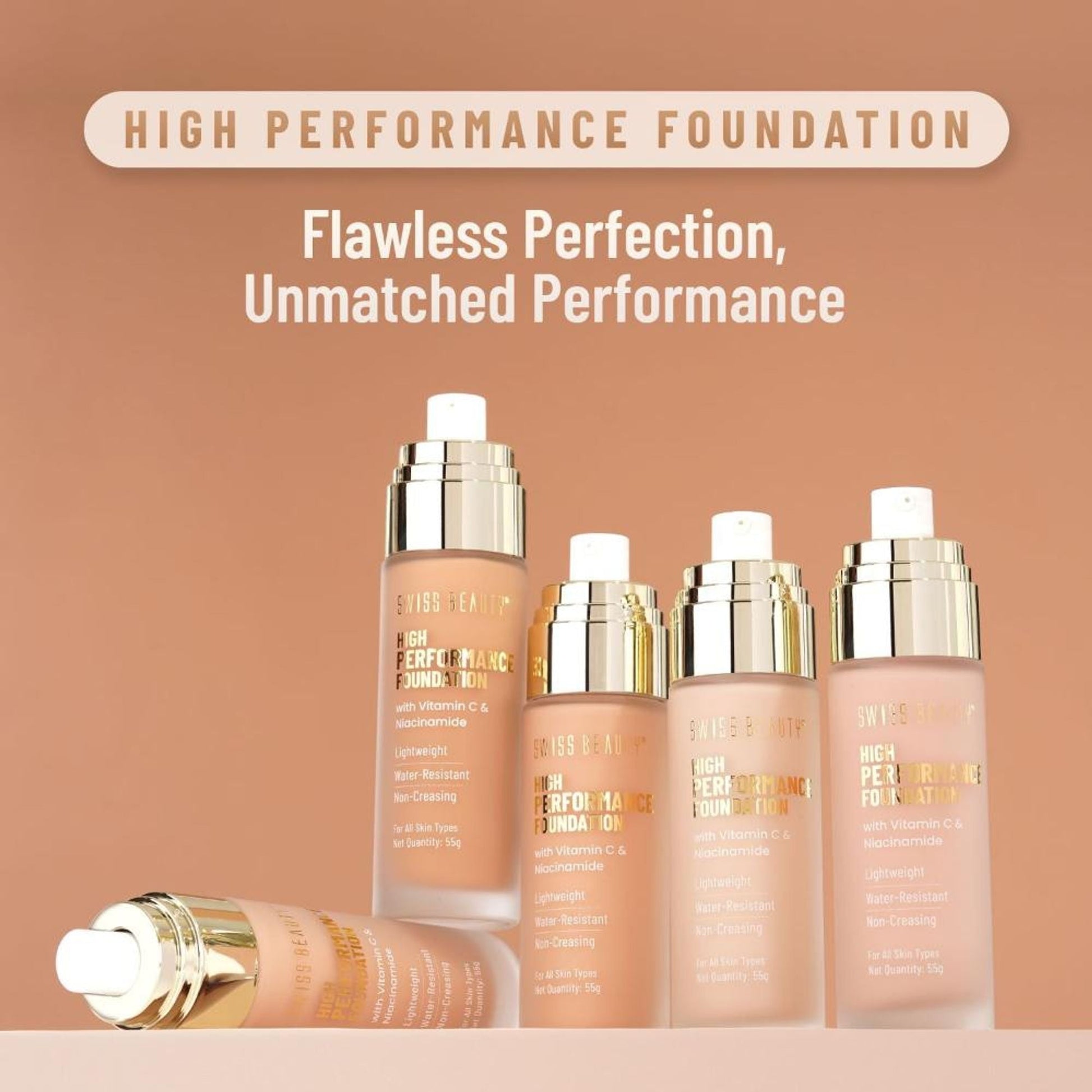 Swiss Beauty High Performance Foundation With Vitamin C & Niacinamide Light-Weight - 08 Sun Beige