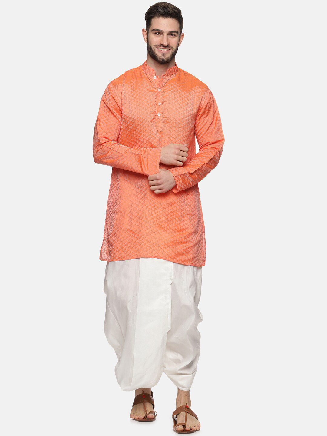 Sethukrishna Mens Orange Kurta with Dhoti Pants