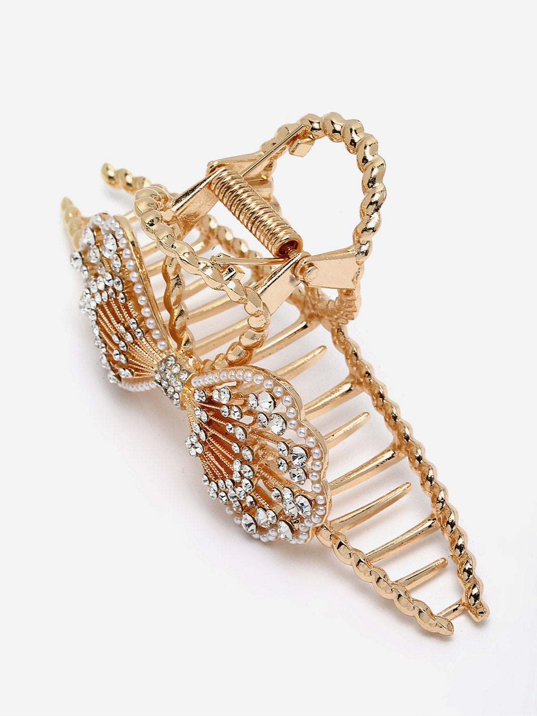 Panash Gold-Toned & White Embellished Claw Clip - Grab2buy