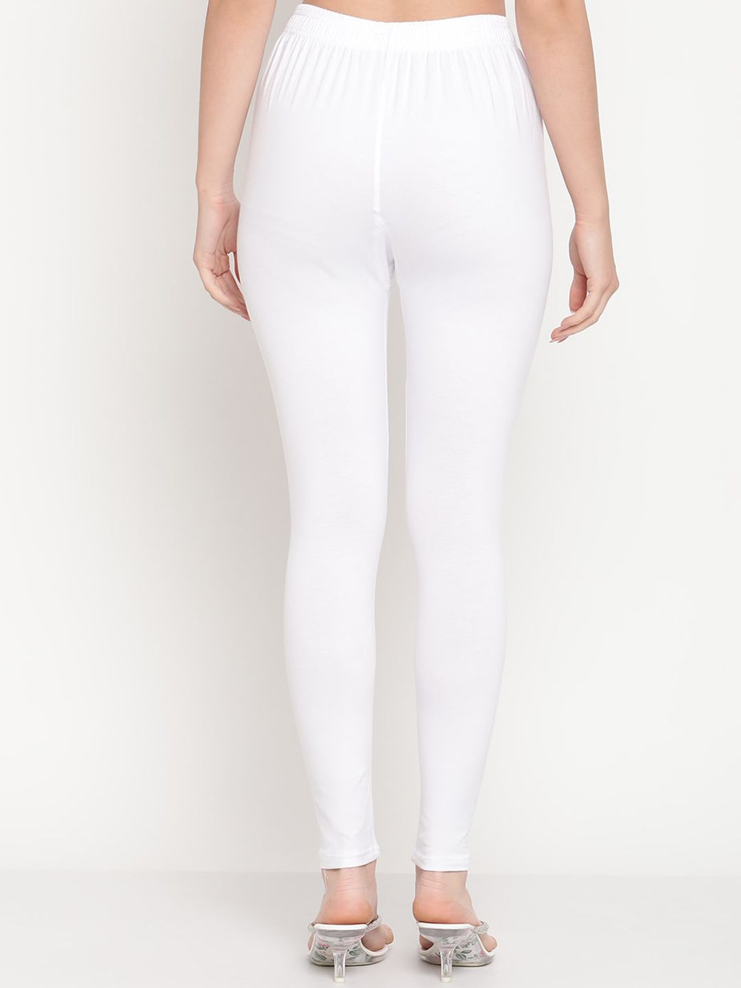 TAG 7 Women Pack Of 2 White & Pink Solid Comfort-Fit Ankle-Length Leggings