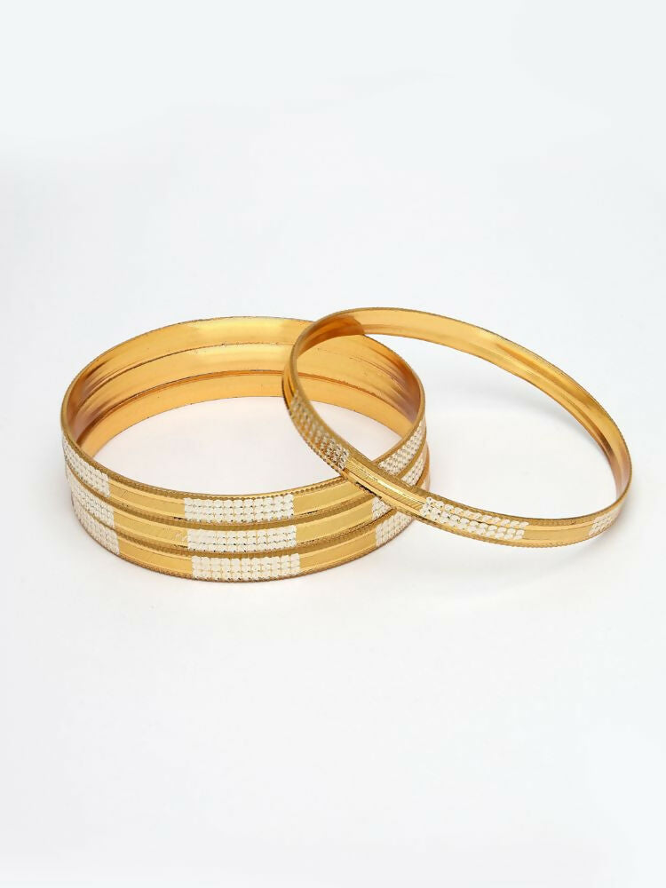 NVR Women Set of 4 Gold Plated CZ Toned Bangle