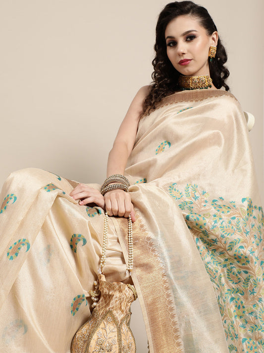 Saree Mall Saree Mall Rich Beige and Gold Silk Blend Saree