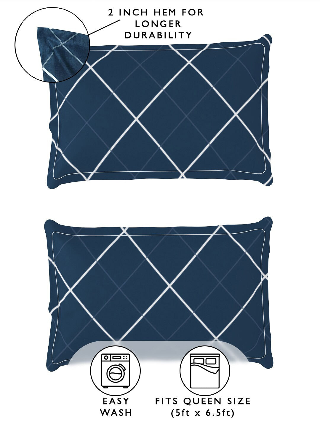 Story@home Arena Blue & Grey Geometric Printed 180 TC Queen Bedsheet & 2 Pillow Covers 