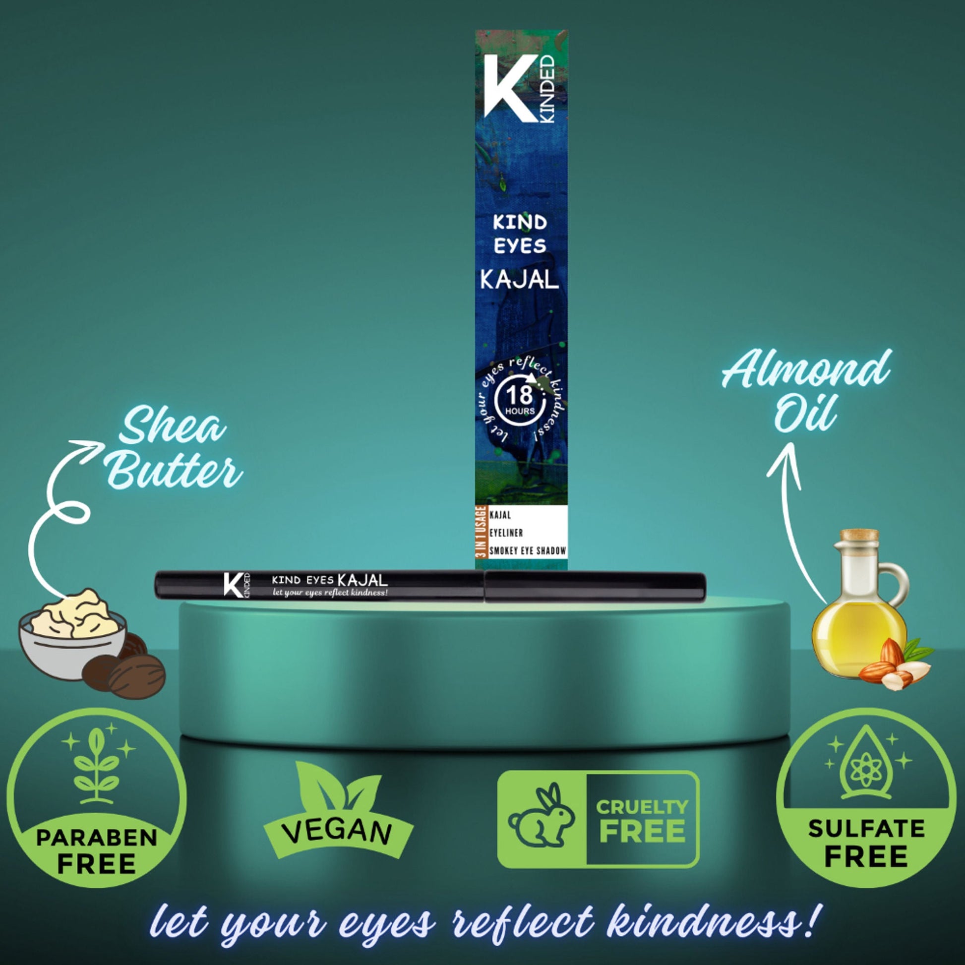 KINDED Kind Eyes Kajal 3 In 1 Kohl Kajal Eye Liner Smokey Eye Shadow - 01 Boundless Black